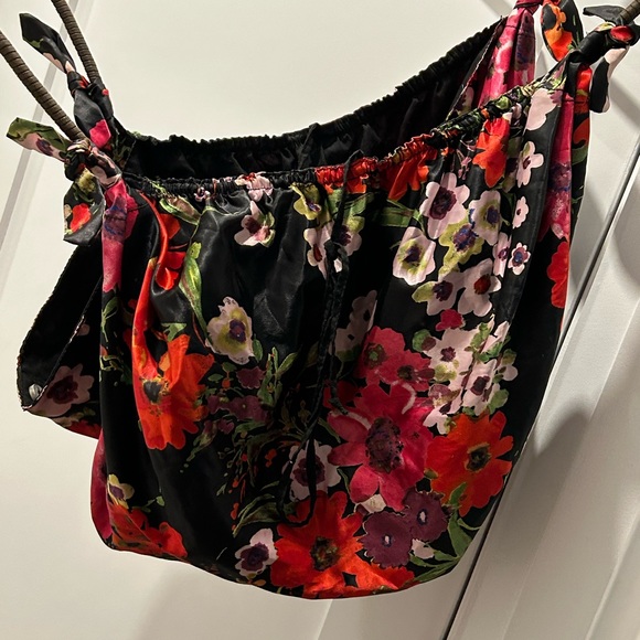 Vintage Floral Satin Hobo Shoulder Bag purse patterned ferragamo - Picture 5 of 5